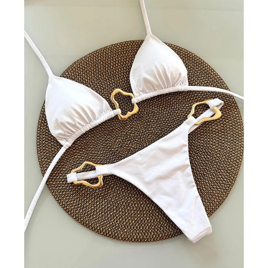 Hollow Bikini Set with Golden Rings