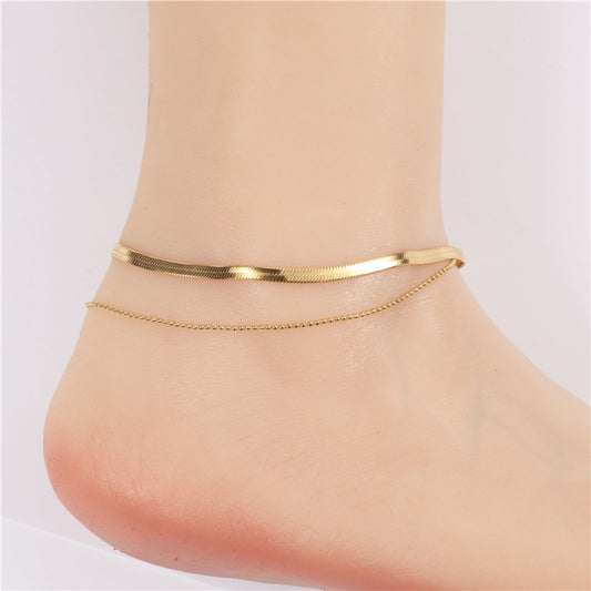 Trendy Gold Titanium Steel Snake Bone Layered Anklet
