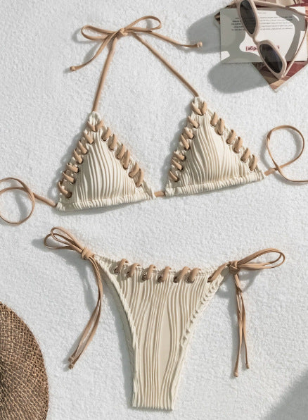 Sexy Solid Color Bikini Set with woven design
